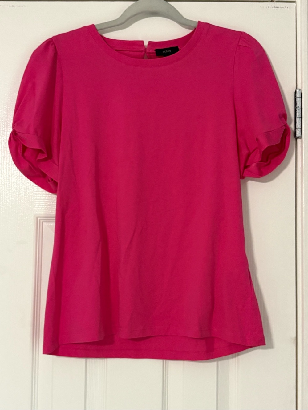 J. Crew Hot Pink Puff Sleeve Crewneck Blouse